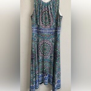 Roz & Ali Teal & Rose Medallion Long Sleeveless Summer Dress Size 16 Maxi Zipper